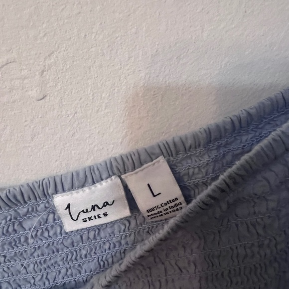 Luna skies blue cotton peasant top with puffy sleeves eyelet cottage fairy - Picture 4 of 6